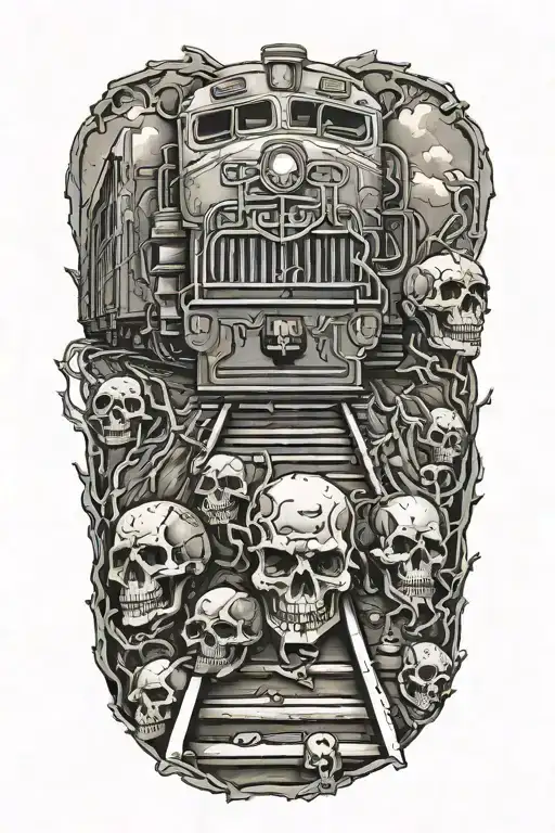 Evil Train Tracks With Skulls And Engine Camshafts