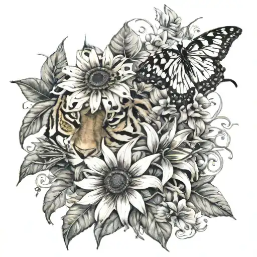 Sunflowers And Tiger Lilies