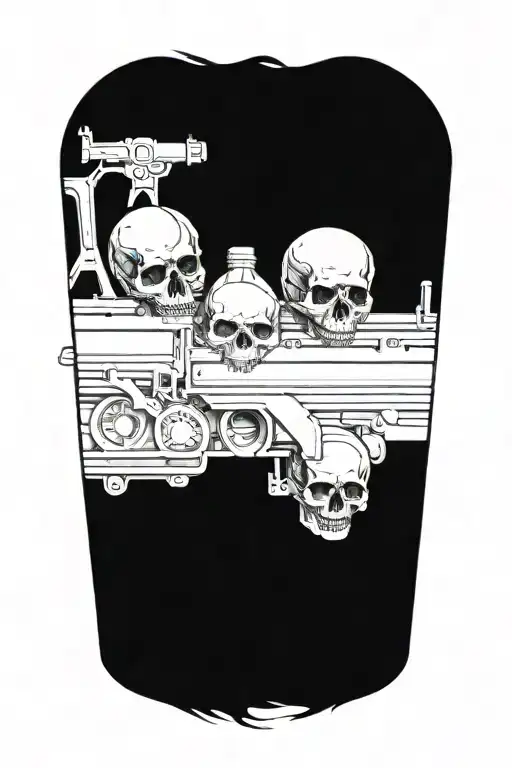Railroad Train Tracks With Skulls And Engine Pistons