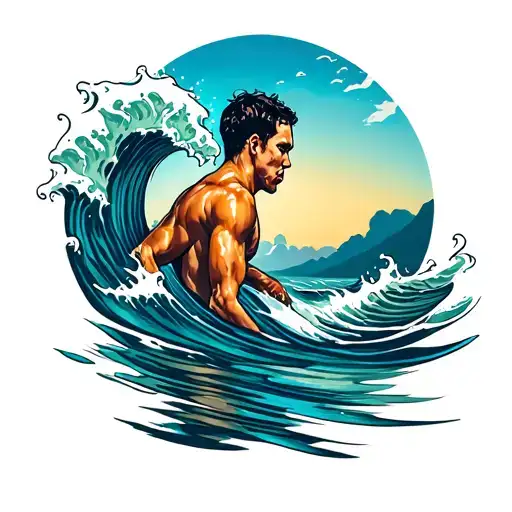 Swimmer In Waves Flowing