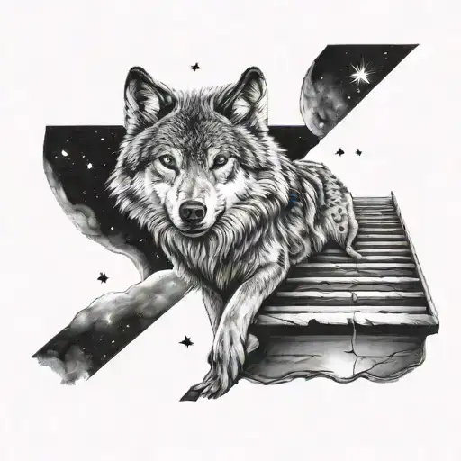 Wolf Climbing The Stairway To The Stars