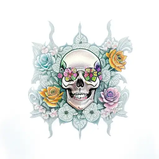 Flowery Skeleton With Books