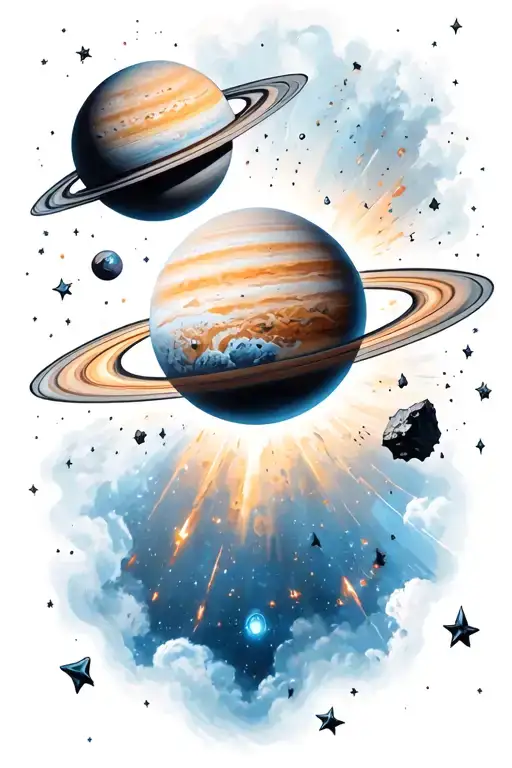 Planet And Star Filled Sky With Meteorite Hitting A Planet