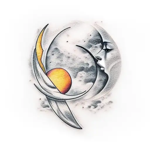 Crescent Moon With A Peach And Sage Leaf