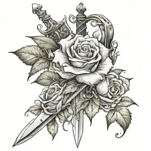 Valyrian Sword With A Rose Flower And A Hawthorn Flower On It