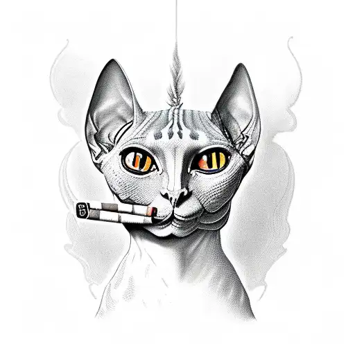 Sphinx Cat With Cards And A Cigar