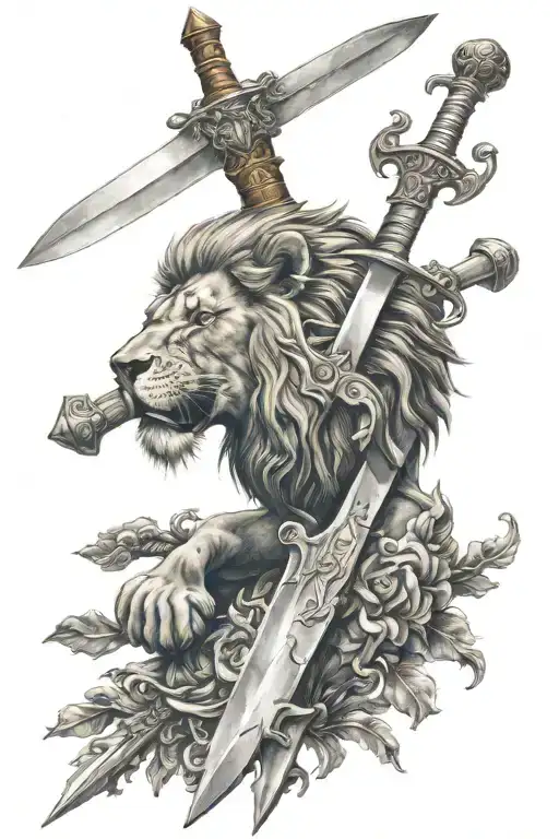 Sword With A Lion As The Base Handle Both Swords
