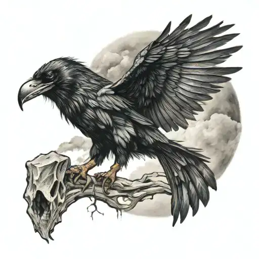 Half Skeleton Raven Falling Out Of The Sky Full