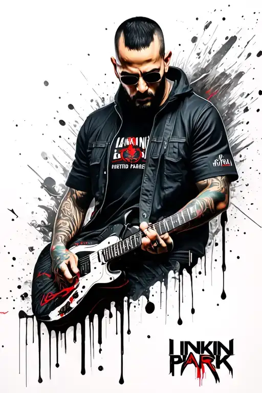 Linkin Park Metora Spray Paint Guy With Hybrid Theory Behind Him