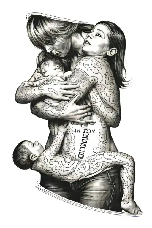 A Woman's Body With 2 Children Which Symbolizes The Letters A And I