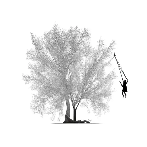 Silhouette Willow Tree With Rope Swing And 2 Girls