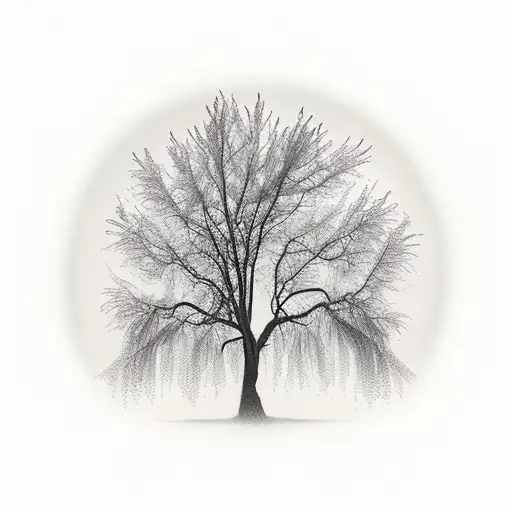 Silhouette Willow Tree With Rope Swing And 2 Girls