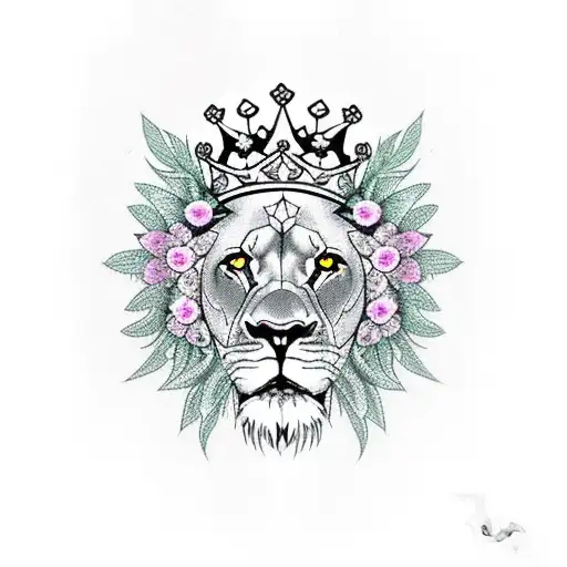 Lion With Flowers And Crown