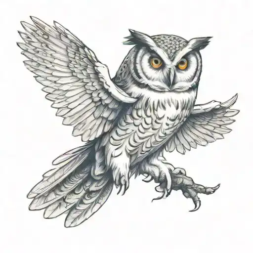 Owl With Open Wings And Thunder In The Background