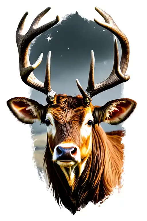 Head Stag Cow With Antlers