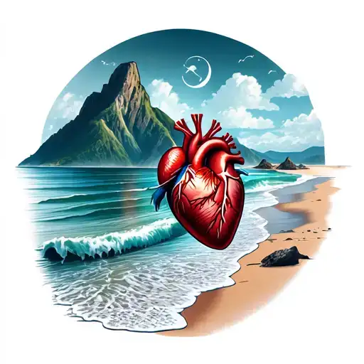 Combine A Beach And Mountain Landscape With A Heart Rhythm Pattern