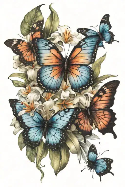 Hawaiian Flowers And Butterflies Fluttering