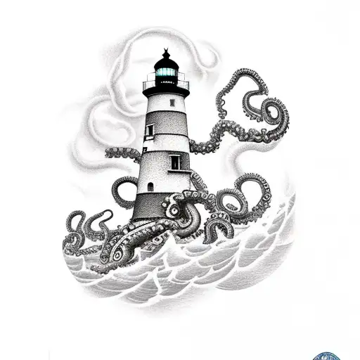 Stormy Sea With Lighthouse And Octopus Tentacles