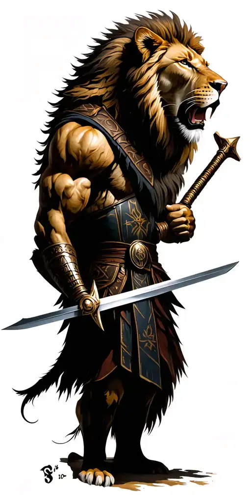 Lion With A Spartan Warrior Wielding A Sword