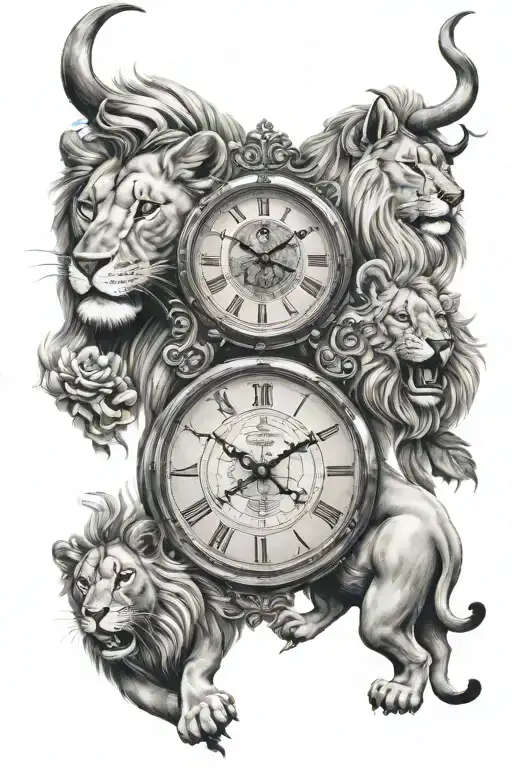 Family Lions Clock Face Sagittarius