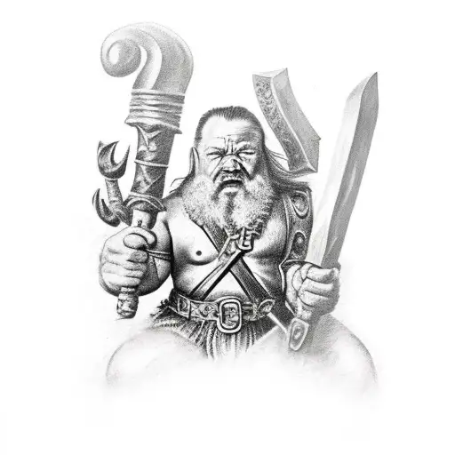 Dwarf Warrior Holding Warhammer