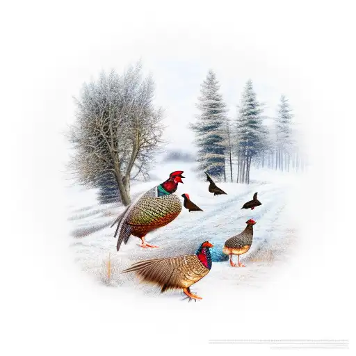 Pheasant Hunting Scene With Bird Dogs And Trees