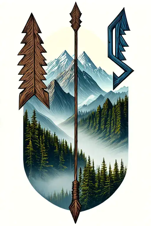 Rustic Arrow With Mountains Inside