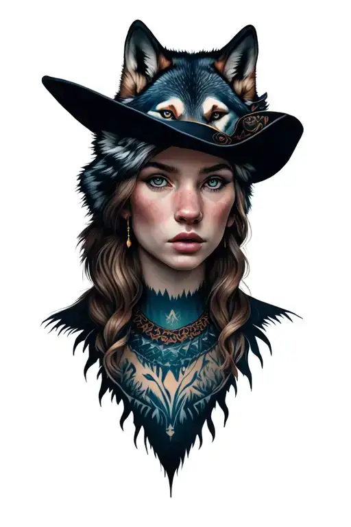 Beautiful Nordic Female With Wolve As Hat Sleeve