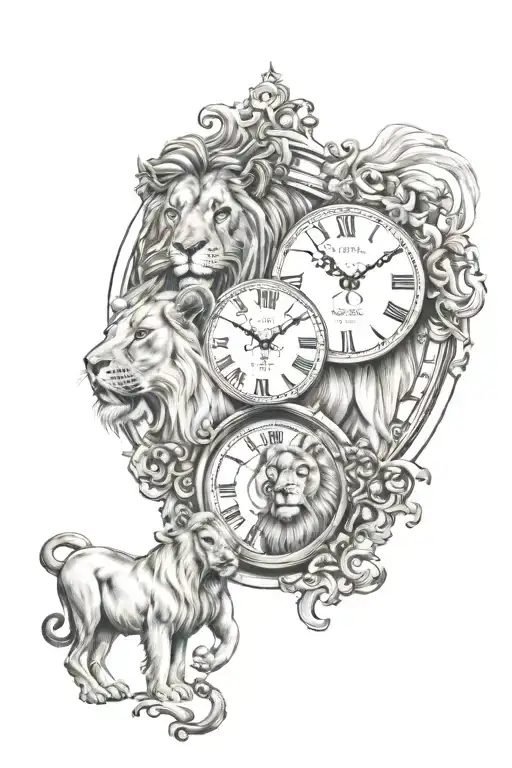 Family Lions Clock Face Sagittarius Aquarius