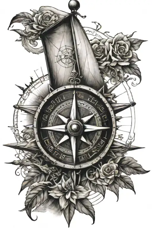 Sailor Ship And Compass Rose