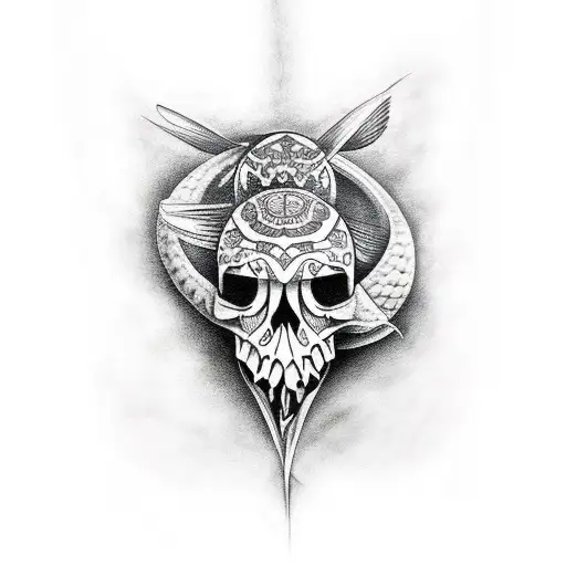 Fish With Moari And Skull