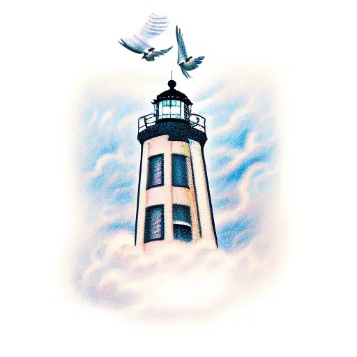 Light House With Dove Flying