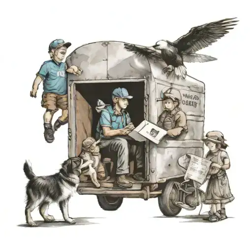 A Postal Worker Delivering Mail To A Group Of 9 Playful Grandkids