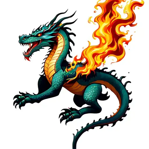 Fire Breathing Dragon Tattoo Down Arm