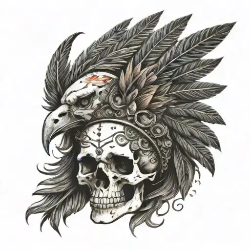 Skull With Headdress And A Phoenix That Blend Into The Headdress