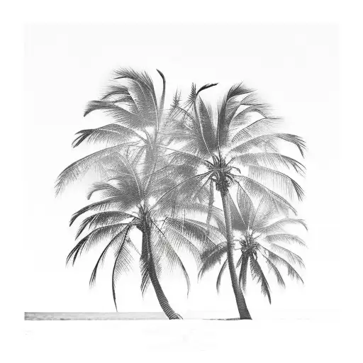 Beach With Palm Trees With Leaf Design Around And Sun Rays
