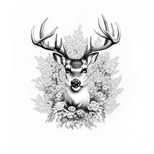 Deer Head With Flowers