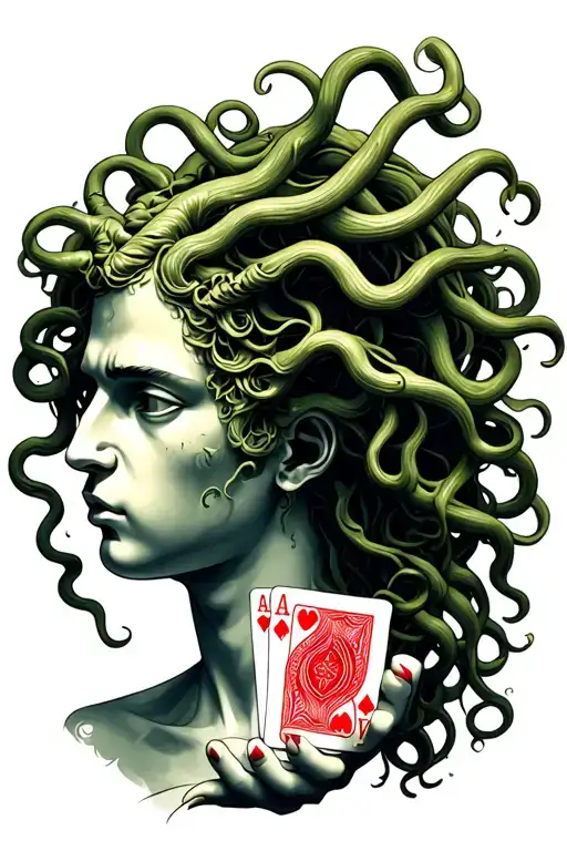 Medusa Head Holding Playing Cards