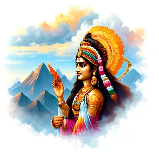 Indian Goddess With Mountains And Clouds