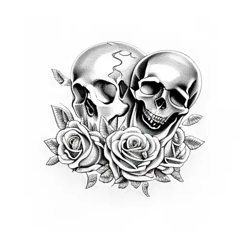 A Skull Made Of Silverware Surrounded By Roses And Thorny Vines