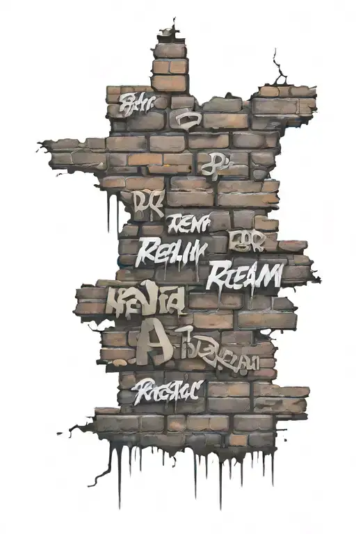 Realistic Brick Wall Background Covered In Graffiti Words