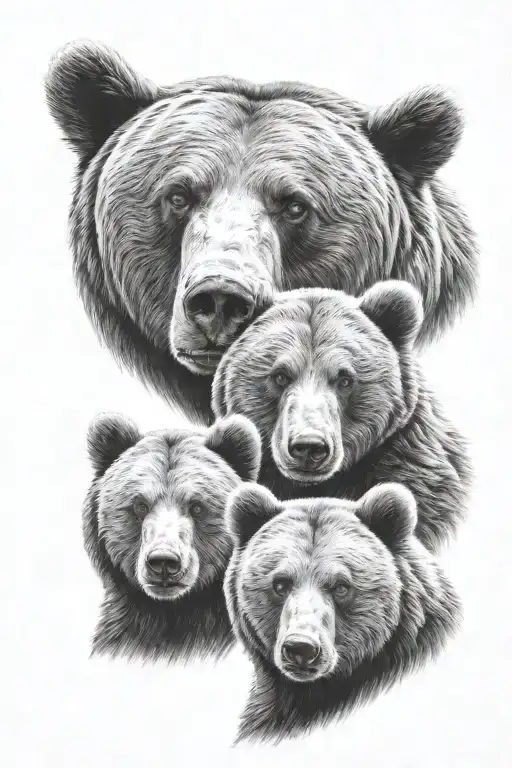 Bear With Two Cubs Face Only