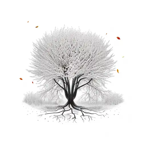 Autumn Coloured Rooted Tree With Unreal Fruits