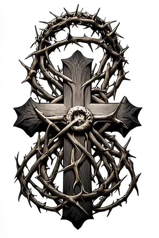Cross With A Crown Of Thorns Intertwined