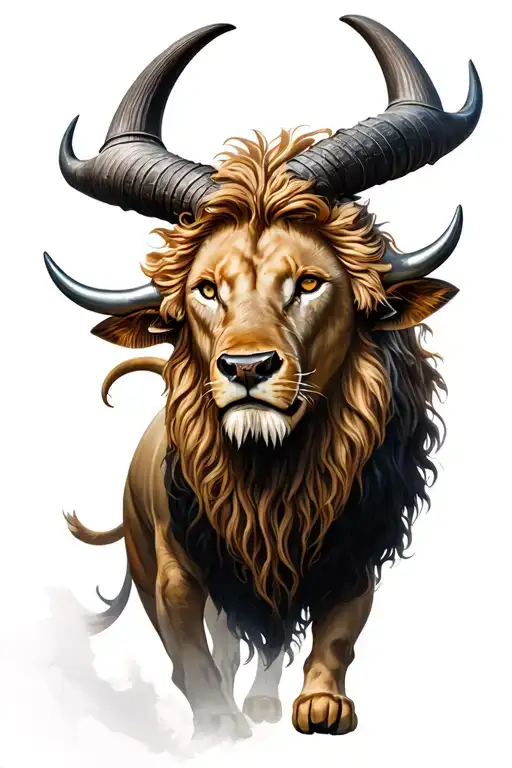 Bull And Lion That Comes Out Of The Horns Of The Bull