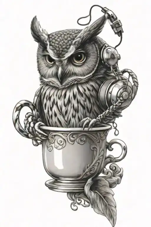 Owl With Earphones In A Cup