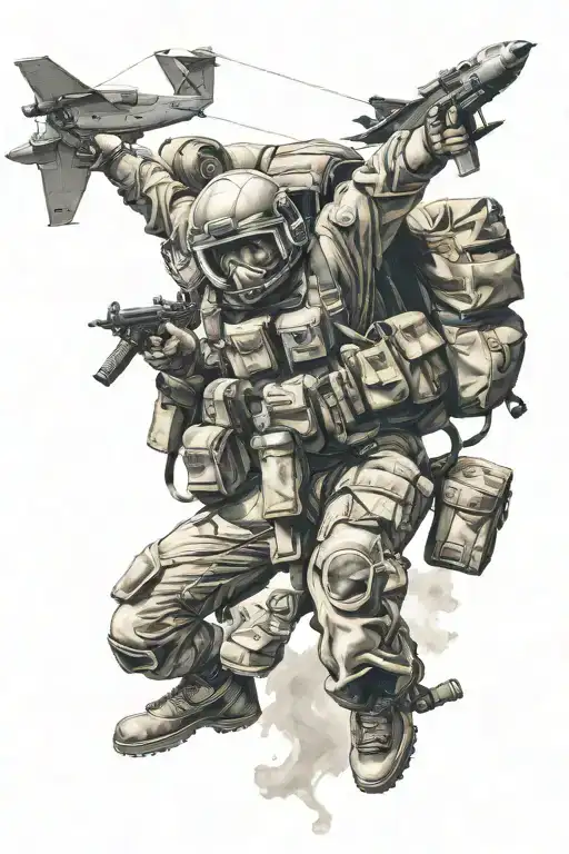 Parachutist With Sniper And Mma Fighter Gloves