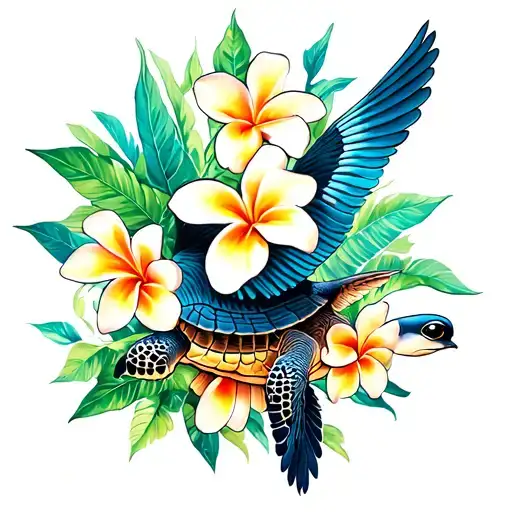 Polynesian Turtle Tropicbird Frangipani Flower Exotic Foliage