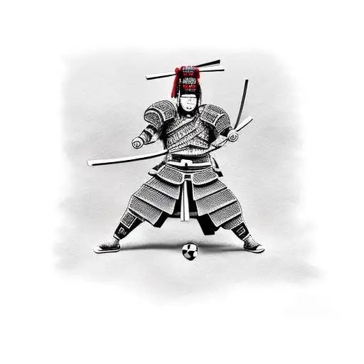 Japanese Samurai Playing Football
