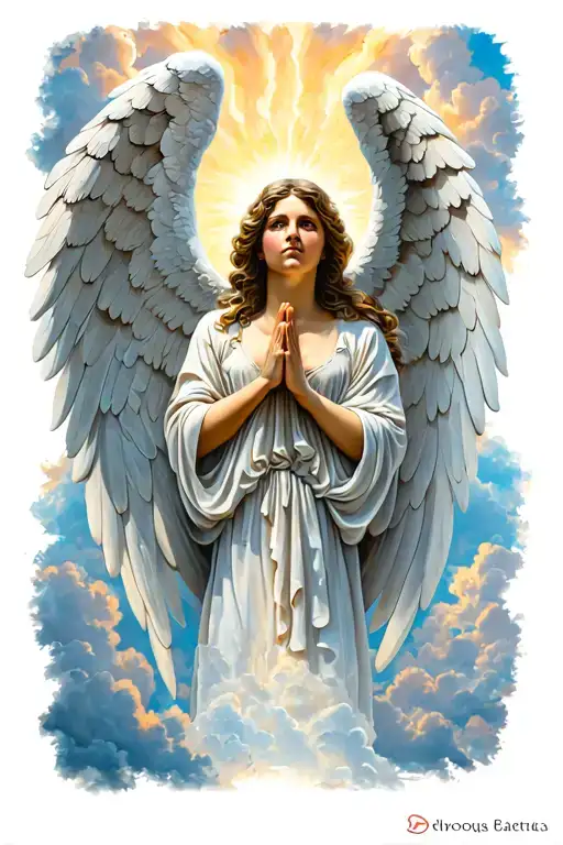 Praying Angel Wings Looking Up At The Sky